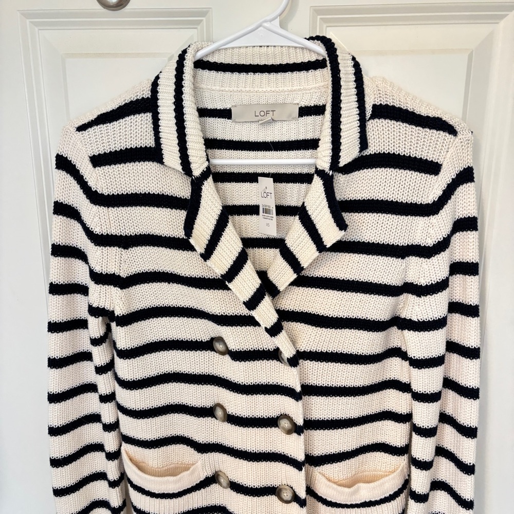 NWT Loft XS Stripe Ribbed Double Breasted Sweater Jacket - Picture 6 of 9